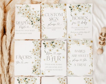 Daisy babyshowerbordset, wilde bloem, bewerkbare sjabloon (pdf en JPG)