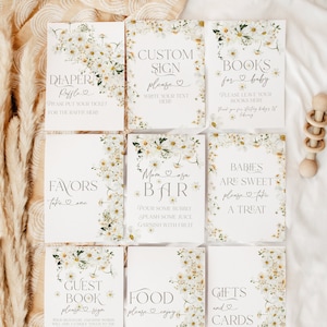 Daisy Floral Baby Shower Custom Sign, Editable Floral Custom Sign, Boho Neutral Baby Shower Digital Template, Baby in Bloom Wildflower