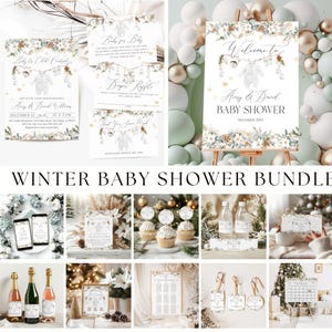 Paquete de baby shower de invierno con tendedero, paquete de invitación editable "Hace frío afuera", letrero bohemio para baby shower, juegos imprimibles en neutro