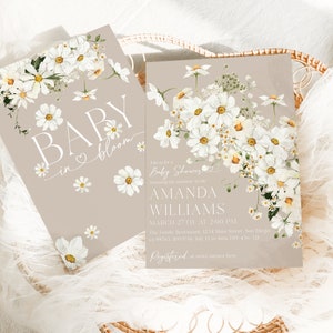 Bambino modificabile in fiore Baby Shower invito, invito floreale Daisy Baby Shower, Boho Spring Wildflower, ragazza Baby Shower invito Daisy