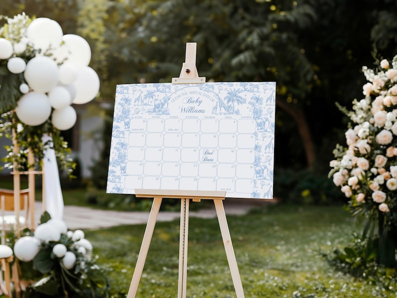 Blue Toile Safari Baby Shower Bundle, Vintage French All Blue Floral Bow Invitation Templates, Safari Animal Theme, Printable Games Bundle image 8