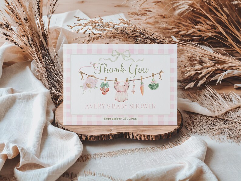 Editable Thank You Card, Locally Grown Girl Baby Shower Thanks, Pink ...