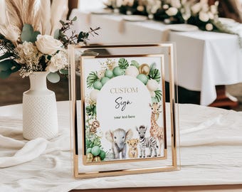 Safari Baby Shower Table Signs, Wild One Balloon Baby Shower Custom Sign, Safari Animal Party Sign Printable, Editable Template Custom Sign
