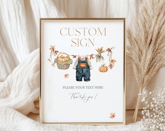 Panneau de table personnalisé et modifiable pour baby shower citrouille, panneau numérique citrouille, décoration automnale pour baby shower, modèle Canva à télécharger instantanément