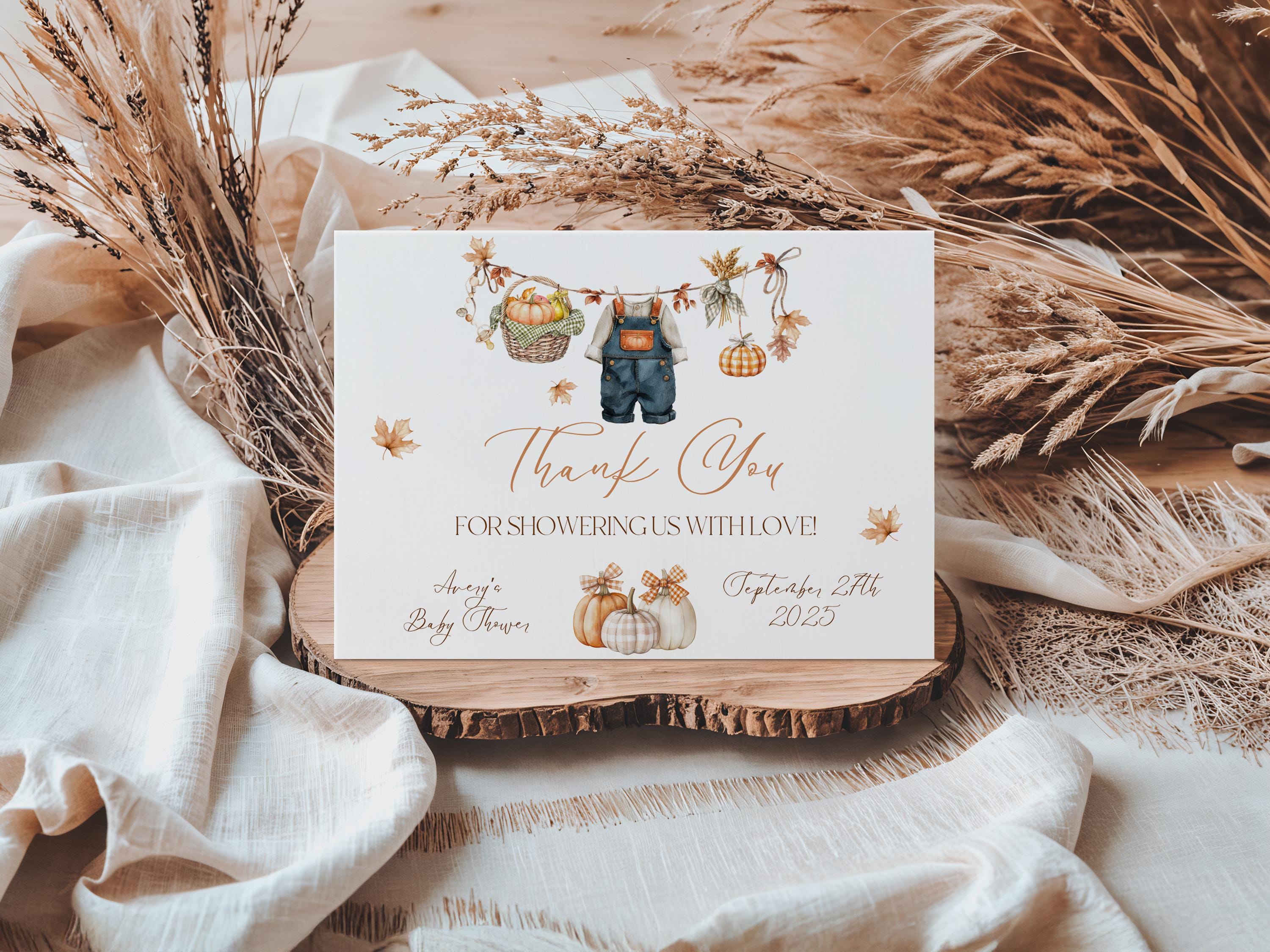 Editable Pumpkin Thank You Card Template, Little Pumpkin Fall Baby ...