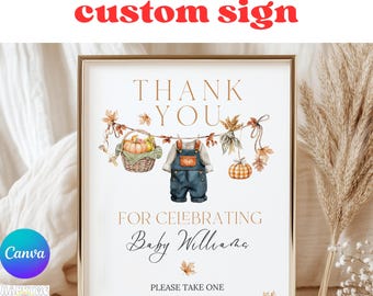 Faveurs modifiables signe de baby shower, enseigne numérique de baby shower de citrouille, décor de baby shower d'automne, modèle de toile signe de table de téléchargement immédiat