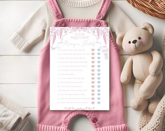 Pink Toile Baby Shower Game, Guess Mommy or Daddy (PDF)