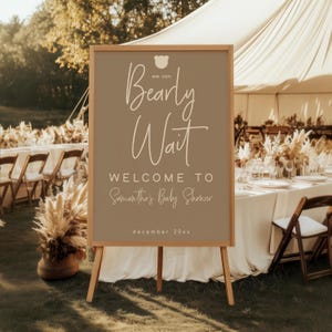Editable Bear Baby Shower Welcome Sign, Printable Baby Shower Decor, We Can Bearly Wait, Gender Neutral, Instant Download Baby Shower Sign
