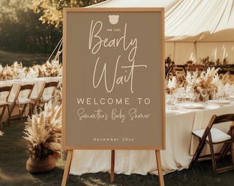 Editable Bear Baby Shower Welcome Sign, Printable Baby Shower Decor, We Can Bearly Wait, Gender Neutral, Instant Download Baby Shower Sign