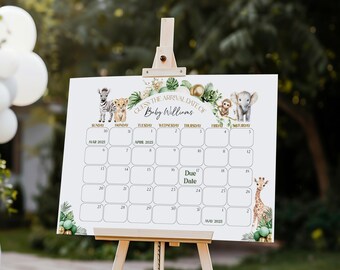 Safari Baby Shower Due Date Calendar, Guessing Game (Printable Game)