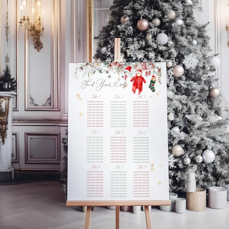 Editable Seating Chart Sign A Merry Little Baby Shower, Christmas Santa