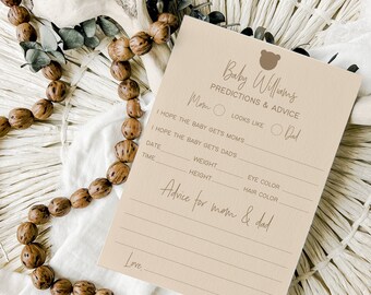 Minimalist Bear Baby Shower Predictions Card (Digital Download)