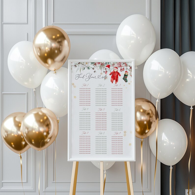 Editable Seating Chart Sign A Merry Little Baby Shower, Christmas Santa