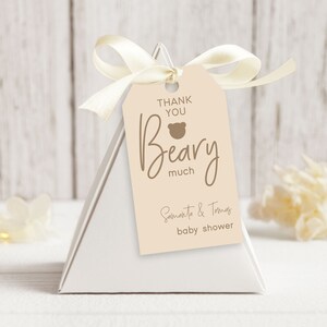 Boho Bear baby shower gunst tag, bewerkbare genderneutraal dank u Beary veel tag, afdrukbare minimale baby shower decor, Instant Download