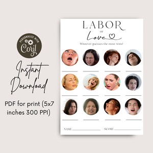 Labor or Love Game, Funny Baby Shower Games Printable, Editable Kraft ...