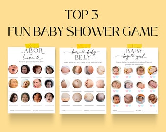 Bundel leuke babyshowergames, baby- of bierbuikspel, zwanger of bierbuikspel, arbeid of liefdesspel afdrukbaar, babyjongen of meisje, minimalistisch