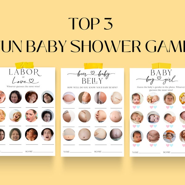 Fun Baby Shower Games Bundle, Baby or Beer Belly Game, Pregnant or Beer Belly, labor or love Game Printable, Baby Boy or Girl, Minimalist