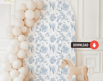 Toile De Jouy Blue Baby Shower Backdrop, Vintage Baby Shower Decor, Printable Party Props, Vintage Floral Baby Party Banner Digital Download