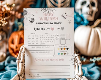 Baby Predictions Game Card, Little Boo Balloon Baby Shower Predictions & Advice Printable Card, Personalized Baby Girl Guessing Game