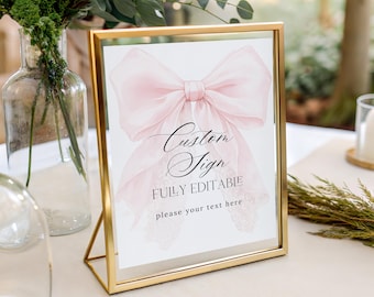 Baby Girl Shower Custom Sign, Printable Party Decor Blush Pink Bow - Elegant Coquette Style