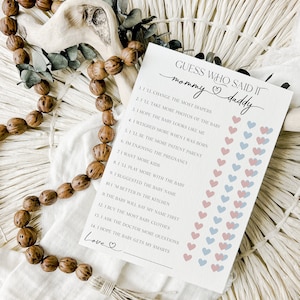 Guess Who Mommy or Daddy Game, Baby Shower Games Printable, Guess Who Mom or Dad, Editable Baby Shower Game, Minimalist Modern Baby Shower