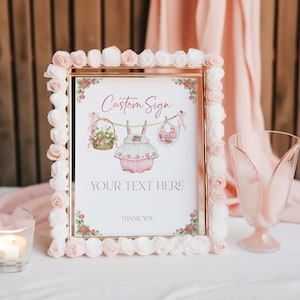 Berry Sweet Baby Shower Custom Sign, Blush Strawberry Baby Girl Shower, Pink Bow Editable Template Download, Rustic Boho Baby Clothestline