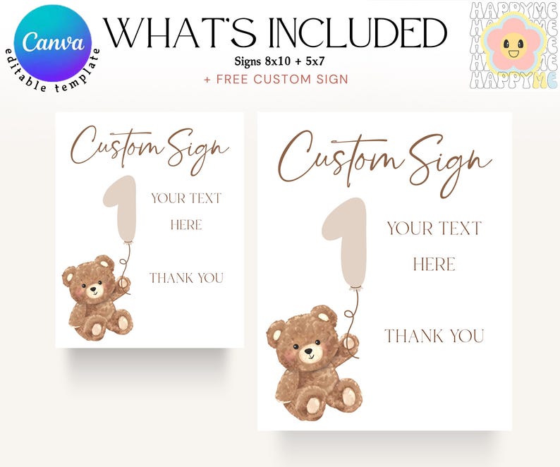 Teddy Bear 1st Birthday Custom Sign, Neutral Beary First Decor ...