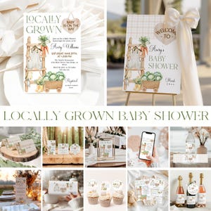 Locally Grown Rustic Baby Shower Bundle, Editable Templates Farm Market Baby Shower, Country Veggies Locally Grown Bundle, Baby Game Bundle