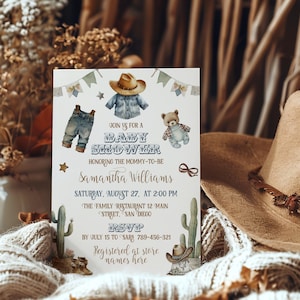 Cowboy Baby Shower Invitation, Wild West Digital Baby Shower Invite, Rodeo Baby Boy Shower Editable Template, Downloadable Invites