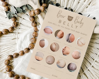 Bear Baby Shower Game, Minimalist Bump or Belly Card (PDF)