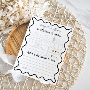 Carte de jeu prédictions et conseils pour bébé, modèle de prédictions de baby shower moderne téléchargement immédiat, jeu personnalisé imprimable