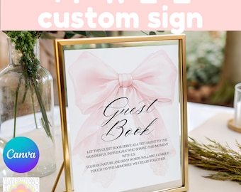 Baby Shower Guest Book Sign, Blush Pink Bow, Coquette Style (Digital Download)