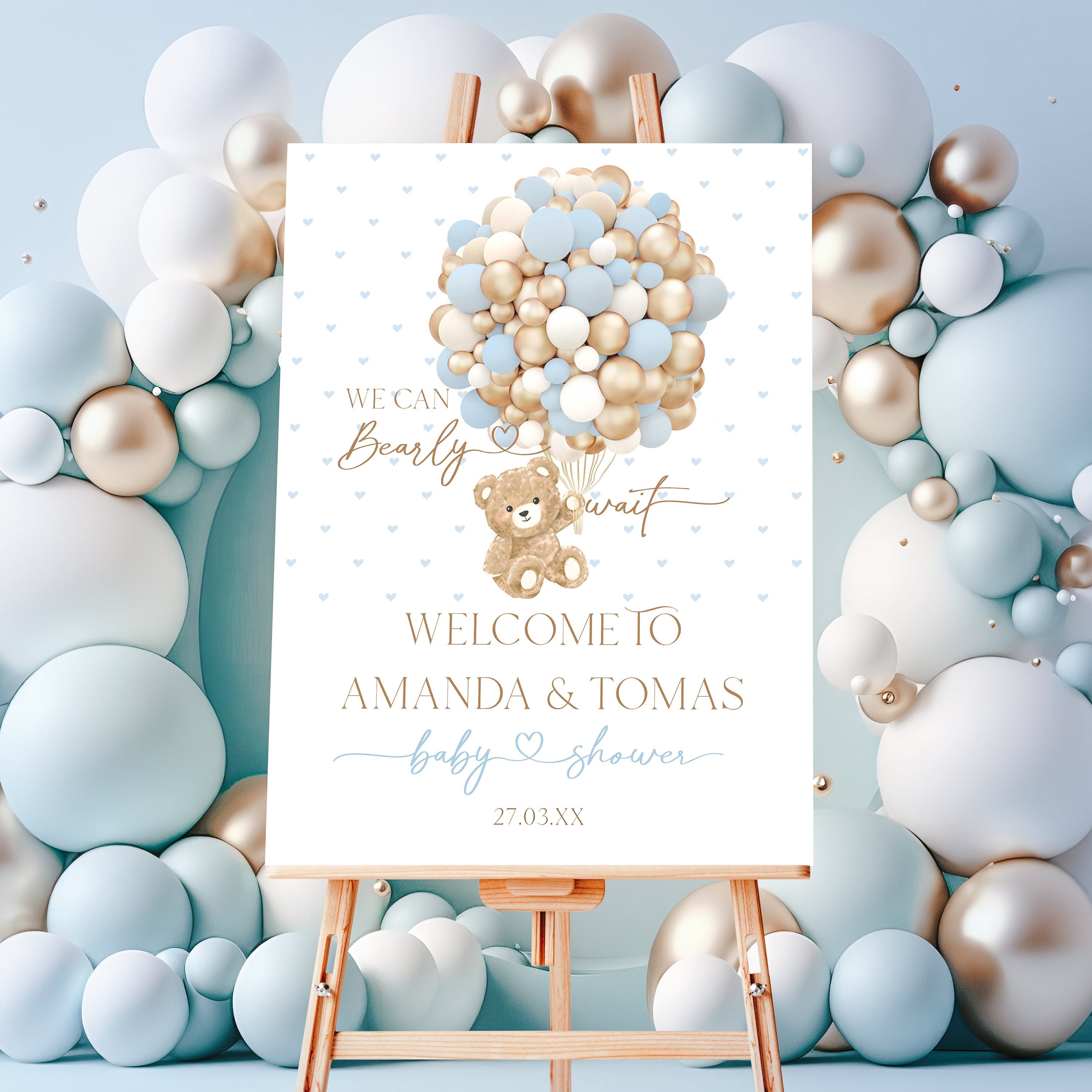 Editable Baby Shower Welcome Sign, Bear Theme Digital Sign, Bear With ...