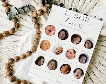 Labor or Love Game, Funny Baby Shower Games Printable, Editable Kraft Shower Games, Minimalist Modern Baby Shower