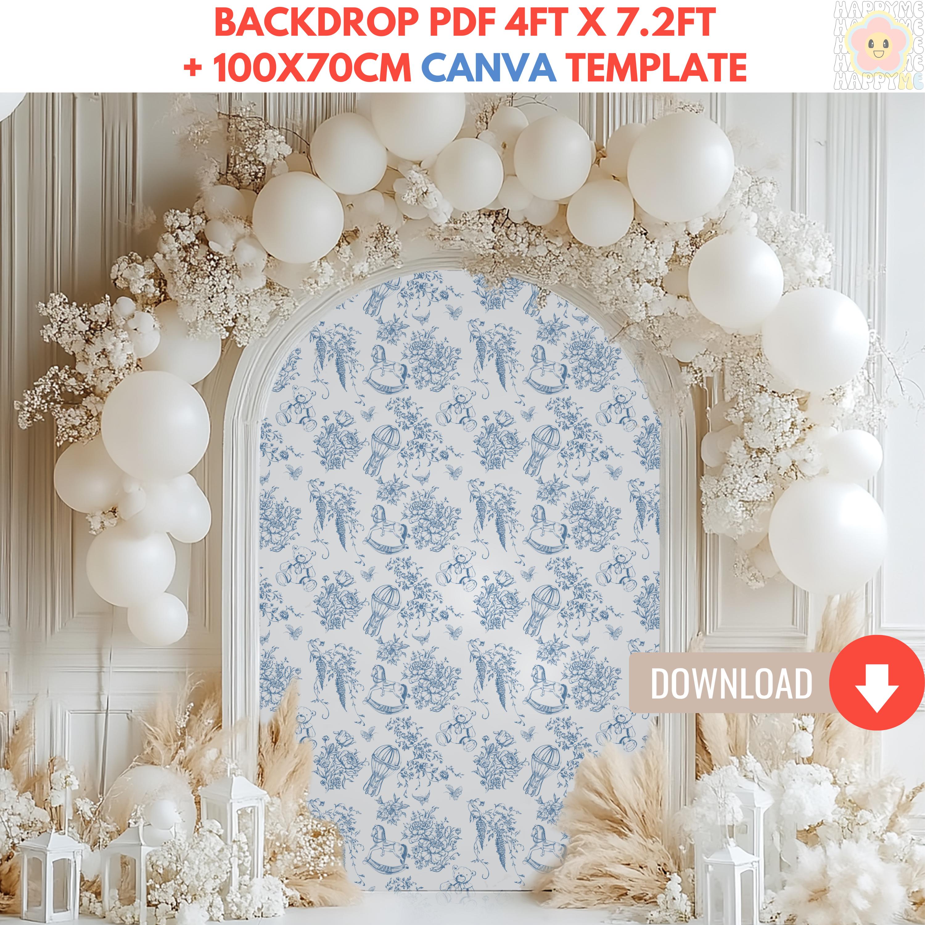 Toile De Jouy Blau-Baby-Dusche-Kulisse, Vintage-Baby-Dusche-Dekor, druckbare Party Requisiten, Vintage Blumen Baby Party Banner Digitaler Download