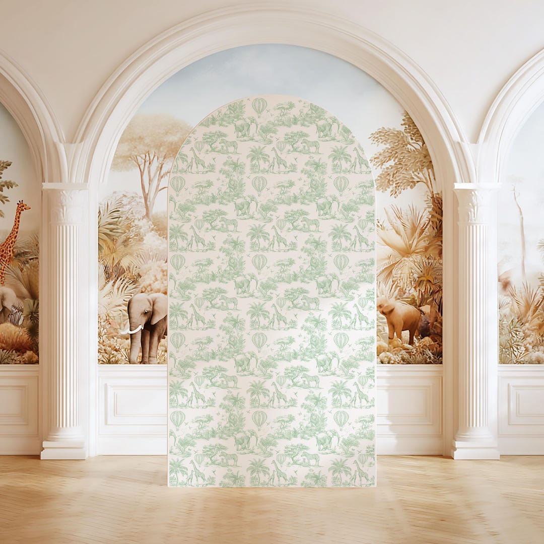 Toile Photo Backdrop Green Toile Safari Baby Shower Backdrop: Elegant Animal Arch (digital ...