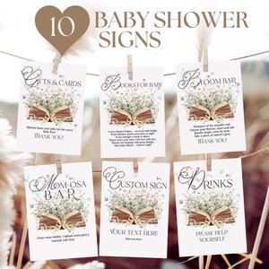 Paquete de letreros para baby shower &quot;Nuevo capítulo&quot;, decoración de baby shower con temática de cuentos, juego de carteles imprimibles con temática de libros.