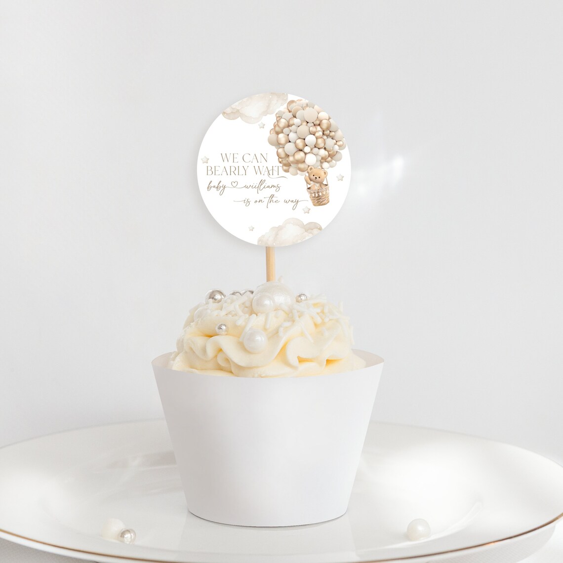 Editable Bear Balloon Cupcake Toppers, Printable Baby Shower Cupcake ...