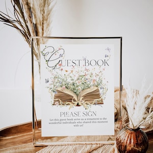 New Chapter Baby Shower Guest Book Sign, Storybook Wildflower Bow Baby Shower, Books Themed, Guest Book Table Sign, Printable Party Decor