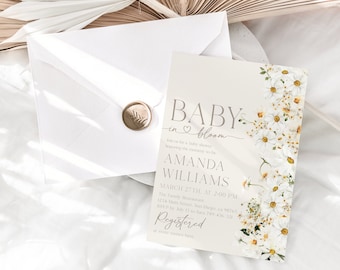 Daisy Baby Shower Invitation, Boho Wildflower Theme (PDF & JPG)