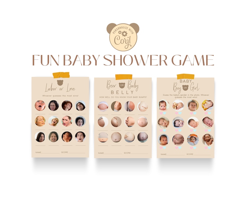 Minimalist Bear Baby Shower Games Bundle (PDF) image 1
