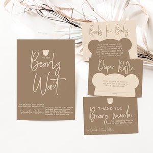 Bearbeitbares Bärn-Babypartyeinladungspaket, Wir können Bären warten, Geschlechtsneutraler Bär Digitale Einladungen, Windelraffle-Tiket, Dankeskarte