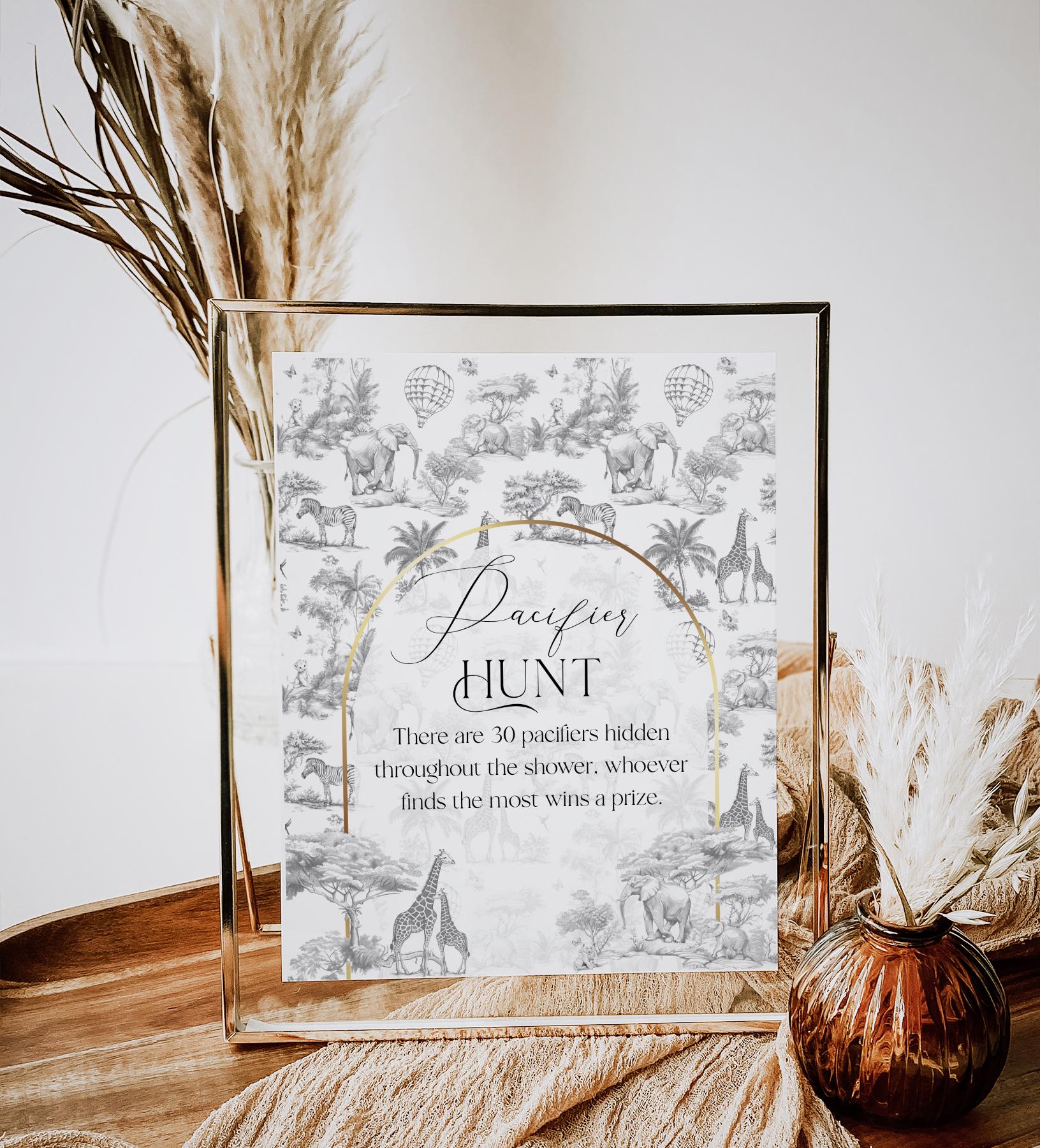 Hunting Pacifier Pacifier Hunt Baby Shower Game Sign, Toile Elegant Game Printable ...