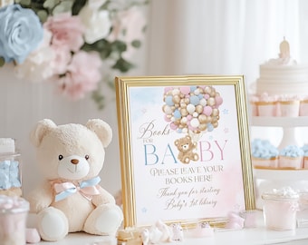 Teddy Bear Gender Reveal Sign, Pink and Blue Balloons (PDF and JPG)