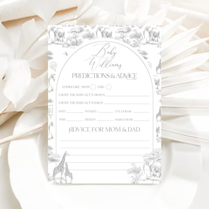 Cartes de jeu de prédictions et de conseils pour baby shower safari, jeu de baby shower en toile, jeu de baby shower neutre à imprimer, motif toile animaux de safari