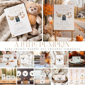 Editable Little Pumpkin Baby Shower Mega Bundle, Modern Pumpkin Canva Template, Minimal Fall Baby Shower Bundles, Digital Instant Download