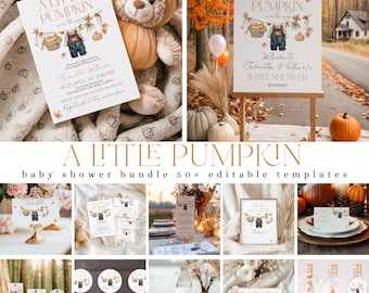 Editable Little Pumpkin Baby Shower Mega Bundle, Modern Pumpkin Canva Template, Minimal Fall Baby Shower Bundles, Digital Instant Download