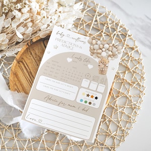 Predicciones de osos neutrales de género y tarjeta de juego de consejos, plantilla de predicciones de baby shower, descarga instantánea, juegos de fiesta personalizados imprimibles