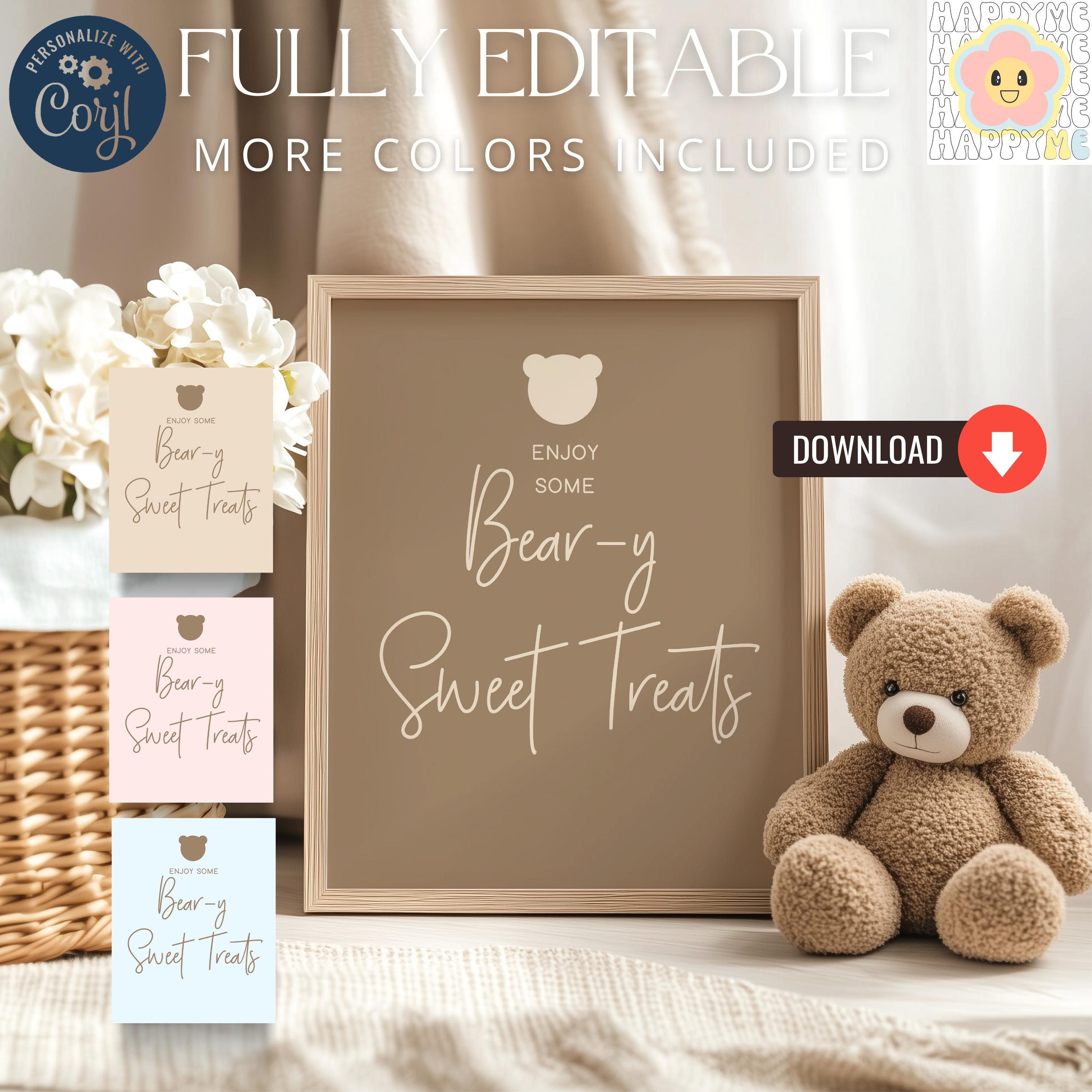 Beary Sweet Treat Baby Shower Sign, Brown Bear Baby Shower Sweet Bar Printable Sign, We Can Bearly Wait, Gender Neutral Minimal Modern Boho