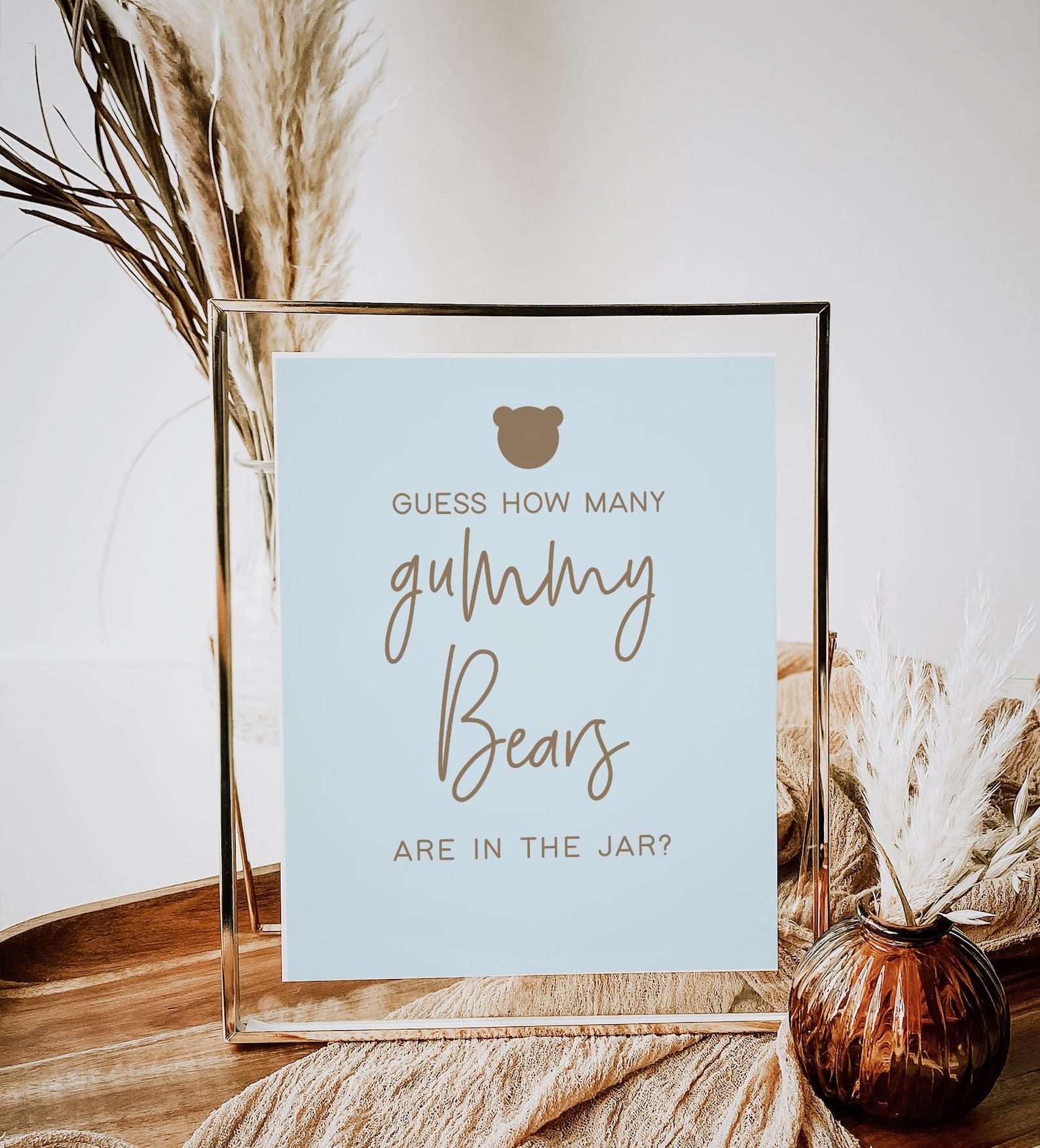 Guess How Many Gummy Bears Printable Sign, Blue Minimalist Bear Baby ...
